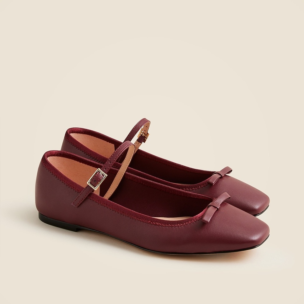 NIB J. CREW Quinn Mary Jane Ballet Flats in Leather MIDNIGHT BURGUNDY 6.5 $178